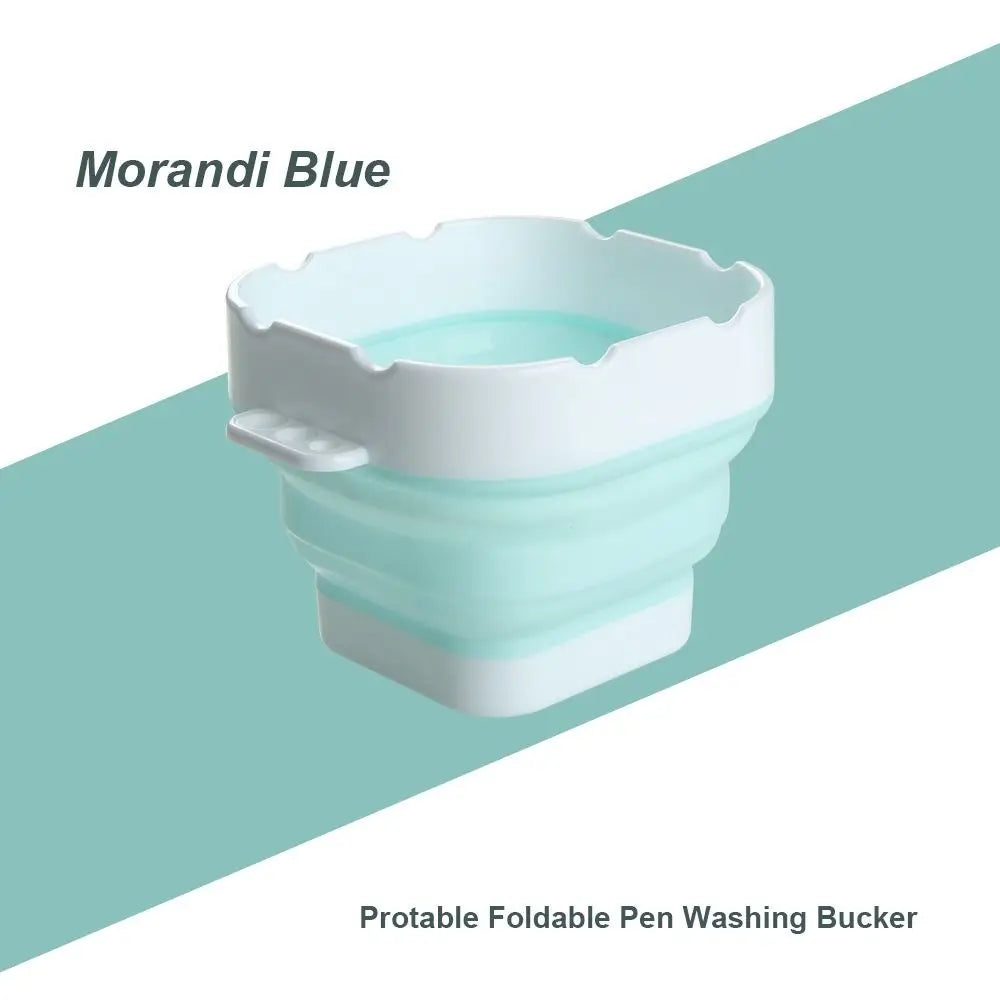 Morandi Color Mini Paint Bucket Portable Reusable Folding Washing Basin Anti-slip Brush Holder Pen Brush Washer Art Supply