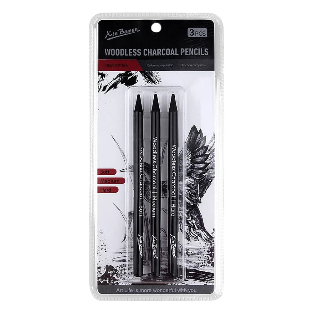 3Pcs Soft/Medium/Hard Charcoal Pencils Set