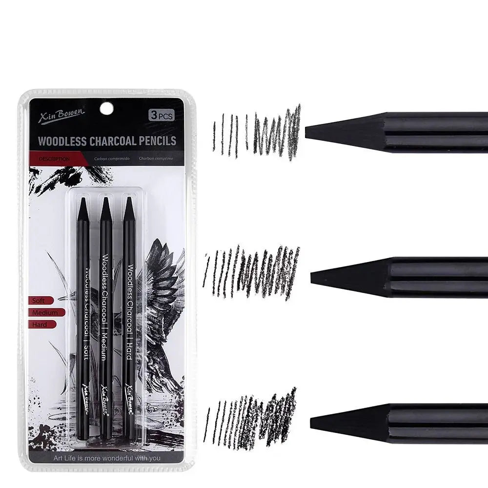 3Pcs Soft/Medium/Hard Charcoal Pencils Set